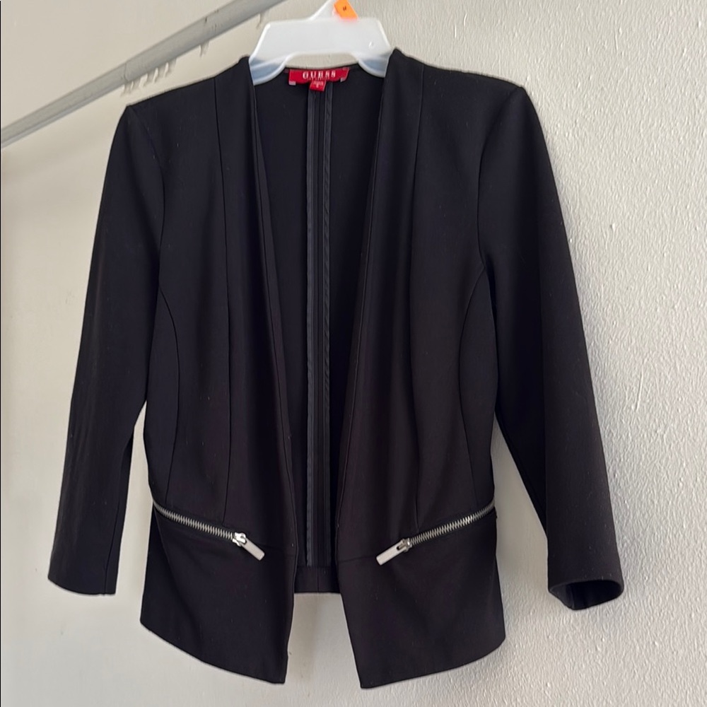 Guess Black Blazer with Silver Zipper Accents